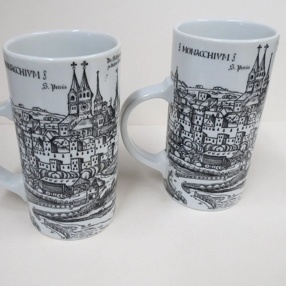 B & W Mugs Germany VTG Muenchen Munich Art (2) Coffee City Scene Architecture